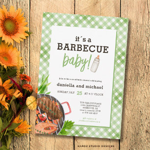 Invitation Baby Shower Barbecue à Carreaux Ruraux
