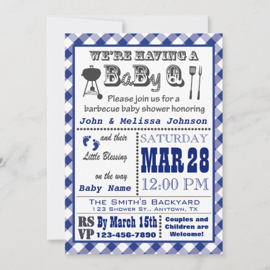 Invitation Baby shower Barbecue BaByQ bleu (Devant)