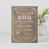 Invitation Baby shower barbecue Burlap Pink (Debout devant)