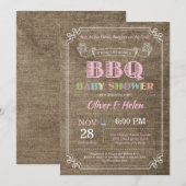 Invitation Baby shower barbecue Burlap Pink (Devant / Derrière)