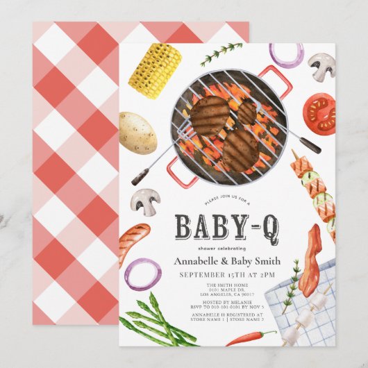Invitation Baby shower barbecue coloré Baby-Q (Devant / Derrière)