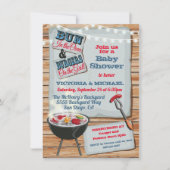 Invitation Baby shower barbecue en bois rustique (Devant)