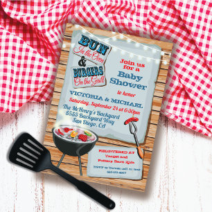 Invitation Baby shower barbecue en bois rustique