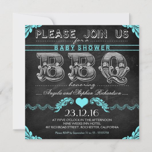 Invitation Baby shower barbecue noir tableau noir garçon invi (Devant)