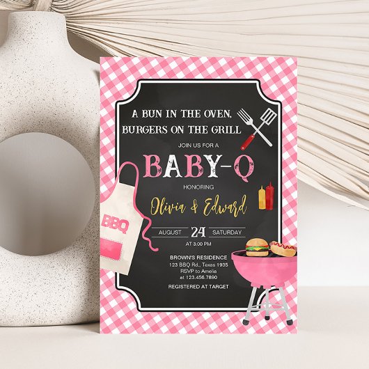 Invitation Baby shower barbecue rose En vichy
