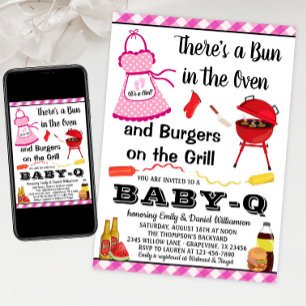 Invitation Baby Shower Barbecue Rose Fille