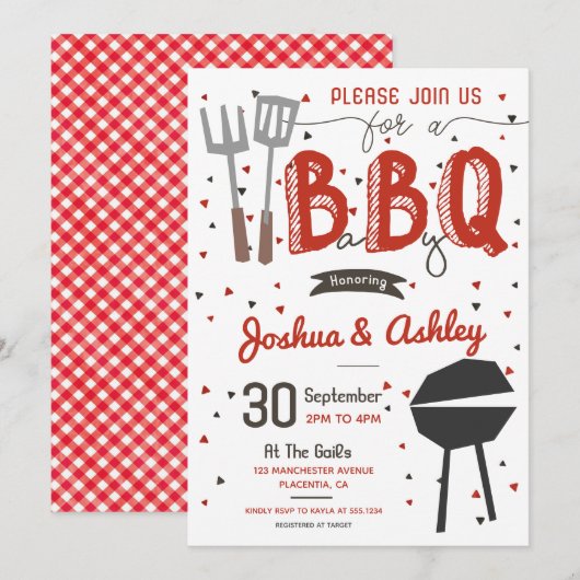 Invitation Baby shower barbecue rouge BaByQ BBQ (Devant / Derrière)