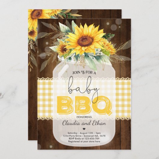 Invitation Baby shower barbecue Sunflower Baby Q Douche pour (Devant / Derrière)