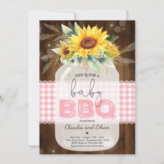 Invitation Baby shower barbecue Sunflower Baby Q Douche pour (Devant)