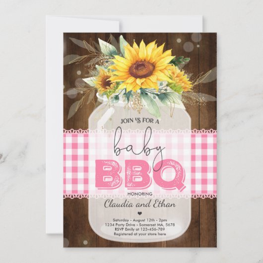 Invitation Baby shower barbecue Sunflower Baby Q Douche pour  (Devant)
