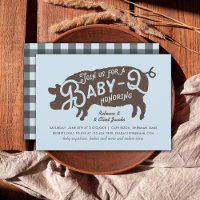 Baby shower barbecue vintage Blue Pig Baby-Q