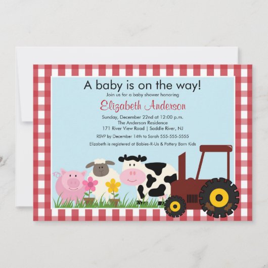 Invitation Baby shower Barnyard Animals (Devant)