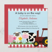 Invitation Baby shower Barnyard Animals (Devant / Derrière)