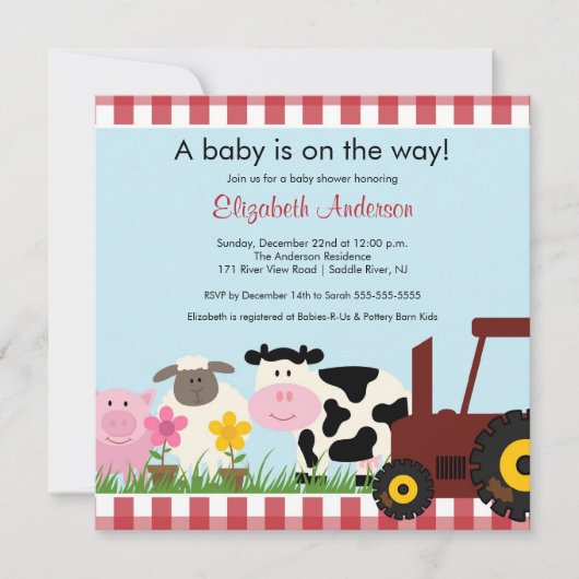 Invitation Baby shower Barnyard Animals (Devant)
