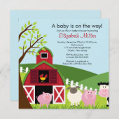 Invitation Baby shower Barnyard Animals (Devant / Derrière)