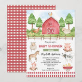 Invitation Baby shower Barnyard Farm Animals (Devant / Derrière)