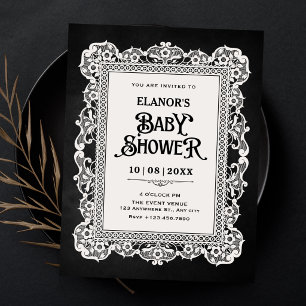 Invitation Baby shower baroque vintage noir et blanc