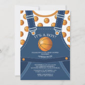 Invitation Baby shower BASKETBALL Mets Overalls (Devant)