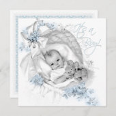 Invitation Baby shower Bassinet Bleu Bébé doux (Devant / Derrière)