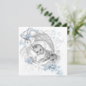 Invitation Baby shower Bassinet Bleu Bébé doux (Debout devant)