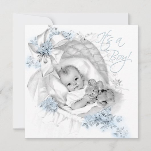 Invitation Baby shower Bassinet Bleu Bébé doux (Devant)