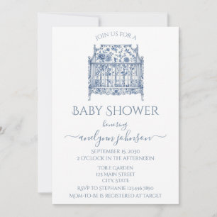 Invitation Baby shower Bassinet Toile Bleu