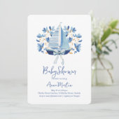 Invitation Baby Shower Bateaux Bleus & Rubans (Debout devant)