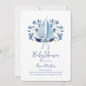 Invitation Baby Shower Bateaux Bleus & Rubans (Devant)