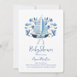 Invitation Baby Shower Bateaux Bleus & Rubans