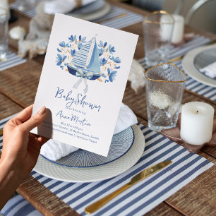 Invitation Baby Shower Bateaux Bleus & Rubans