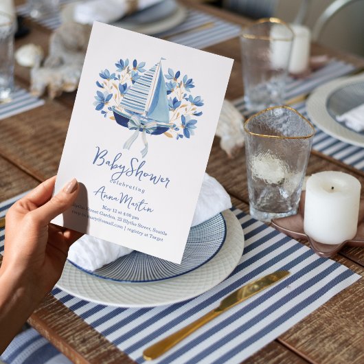 Invitation Baby Shower Bateaux Bleus & Rubans