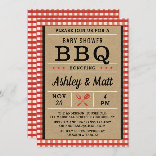 Invitation Baby shower BBQ (Devant / Derrière)