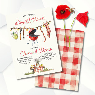 Invitation Baby shower BBQ Baby-Q En vichy linge