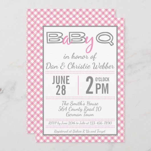 Invitation Baby shower BBQ BBQ rose (Devant / Derrière)