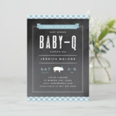 Invitation Baby Shower BBQ Bébé Gingham Bleu (Debout devant)