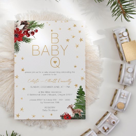 Invitation Baby shower BBQ Blanc de Noël classique simple