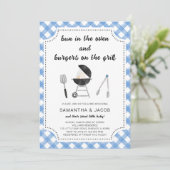 Invitation Baby shower BBQ bleu (Debout devant)