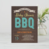 Invitation Baby shower BBQ - Bleu (Debout devant)