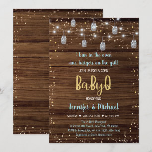Invitation Baby shower BBQ Bleu BébéQ Rustique
