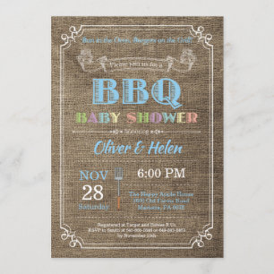 Invitation Baby shower BBQ Bleu Burlap