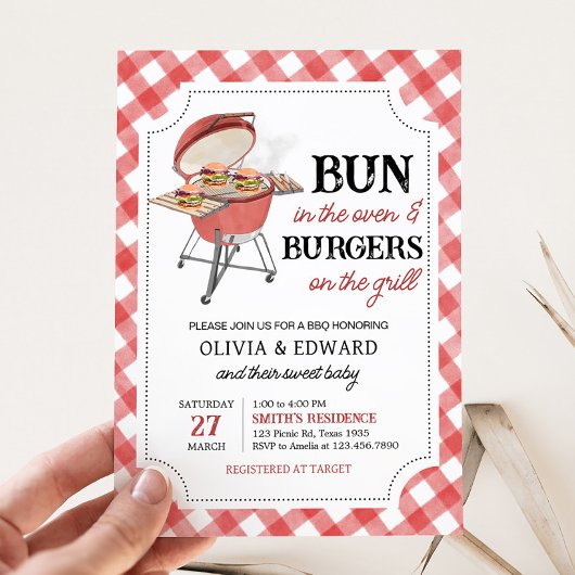 Invitation Baby shower BBQ Burger Rouge