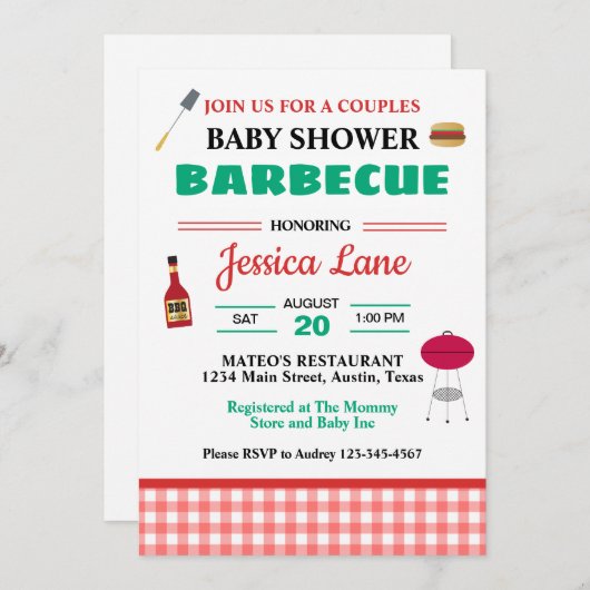 Invitation Baby shower BBQ Couples (Devant / Derrière)