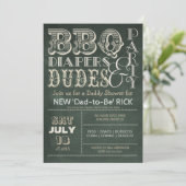 Invitation Baby shower BBQ en tableau noir vert et DUDES (Debout devant)