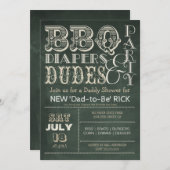 Invitation Baby shower BBQ en tableau noir vert et DUDES (Devant / Derrière)