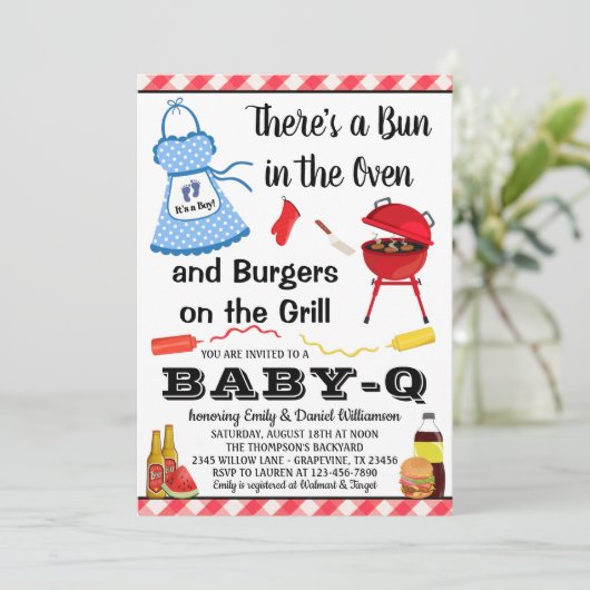 Invitation Baby shower BBQ garçon (Debout devant)