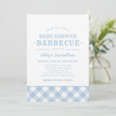 Invitation Baby Shower BBQ Gingham Bleu Pâle (Debout devant)