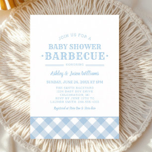 Invitation Baby Shower BBQ Gingham Bleu Pâle