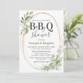 Invitation Baby shower BBQ Gold Botanical Green (Debout devant)