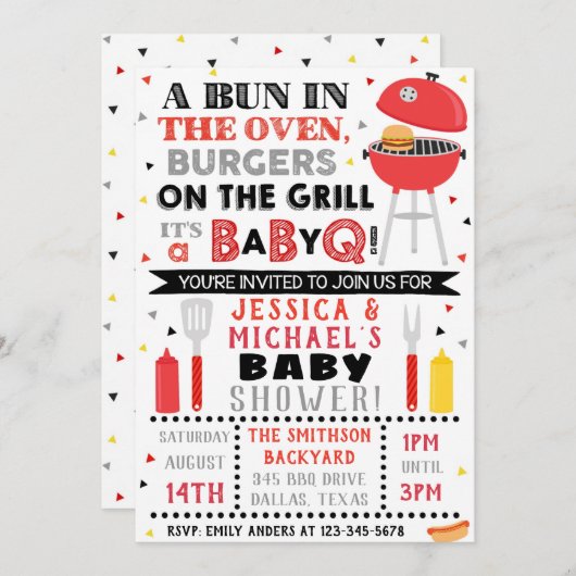 Invitation Baby shower BBQ | Invitation BaBy Q (Devant / Derrière)