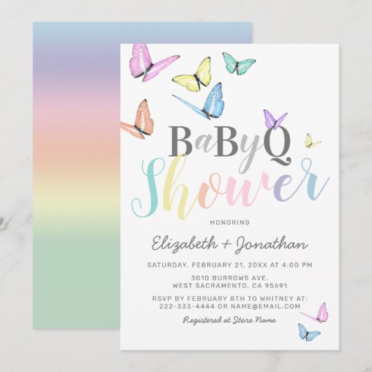Invitation Baby shower BBQ | Pastel Rainbows Barbecue (Devant / Derrière)